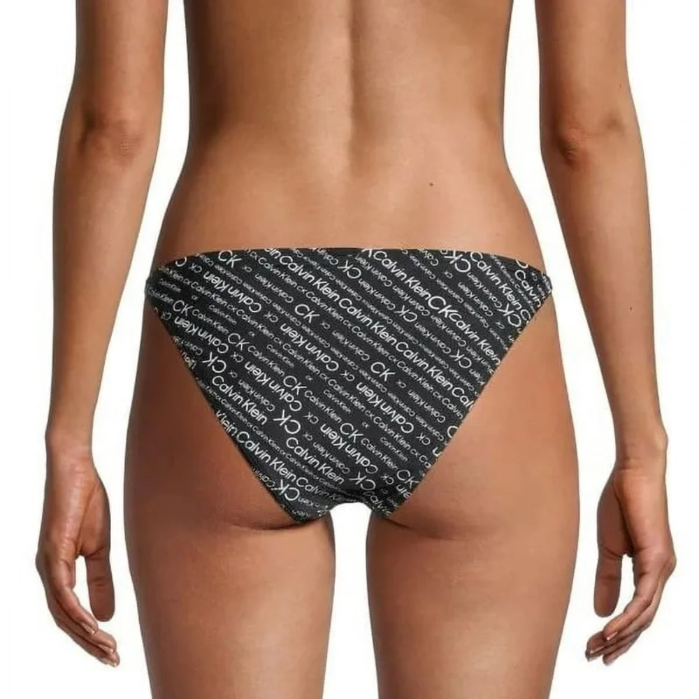 Calvin Klein BLACK Skinny-Strap Logo Bikini Swim Bottom L